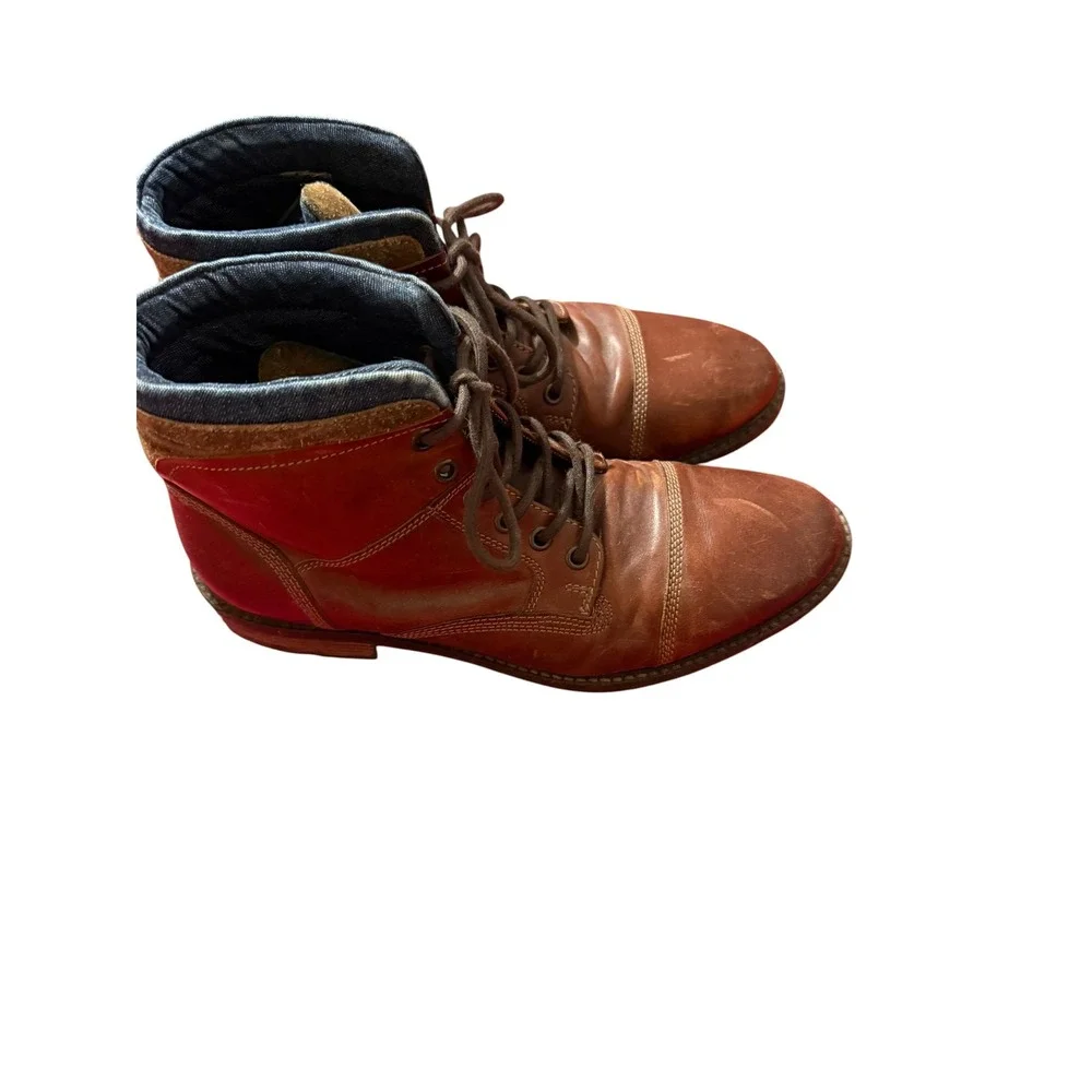 Fortini Mens Brown Leather Cap Toe Combat Boots Laceup Ankle Lug Sole Distressed